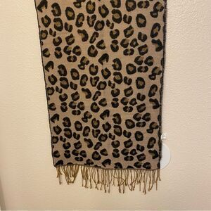 BP brown Animal cheetah leopard Print Scarf mid weight cozy fringe 17x80